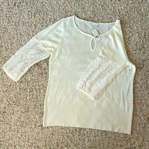 NY & Company Cream Sweater lightweight 3/4 length lacy sleeve